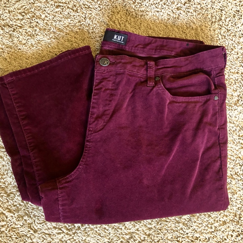 Kut from the Kloth Catherine Stretch Cotton Corduroy Pants, Burgundy, Size 16